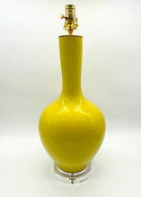 Load image into Gallery viewer, lamps, lamps store, lighting store, Dallas lampshade store, Dallas lamps, interior design Dallas, lampshade store, lampshades Dallas, vase lamp, yellow lamp, yellow, bright yellow, mid-century style, modern lamp, minimal lamp, glazed lamp
