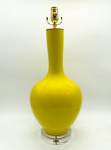 Load image into Gallery viewer, lamps, lamps store, lighting store, Dallas lampshade store, Dallas lamps, interior design Dallas, lampshade store, lampshades Dallas, vase lamp, yellow lamp, yellow, bright yellow, mid-century style, modern lamp, minimal lamp, glazed lamp