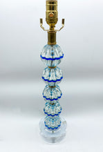 Load image into Gallery viewer, Stacked Clear Glass/Blue Acrylic Mix Table Lamp, 16&quot; at harp saddle