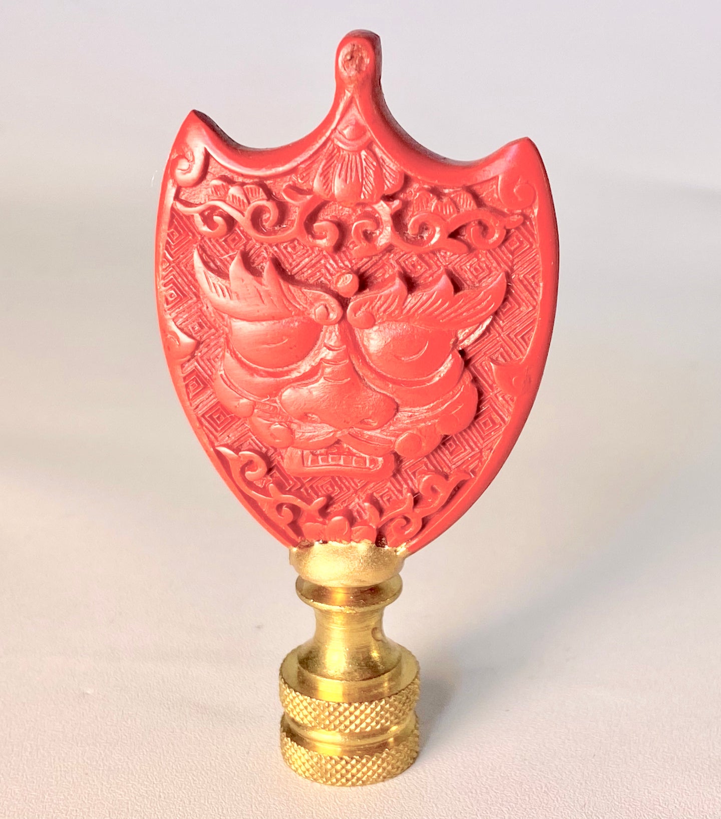 Medallion Shaped Carved Cinnabar Finial