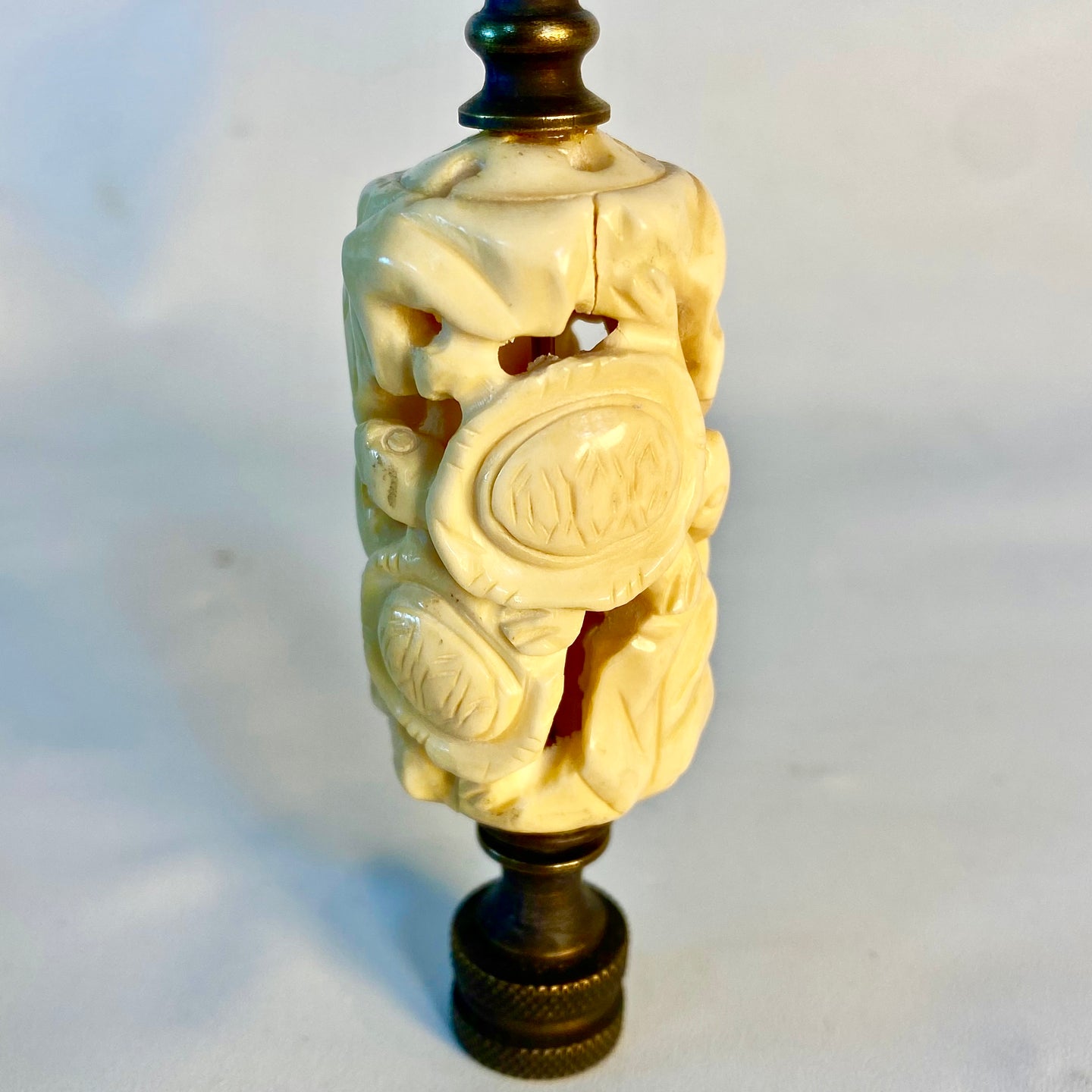 Carved Ivory Turtles Cylinder Finial
